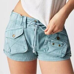 New Free People Waimea Slouchy Low Rise Shorts Blue Large